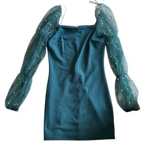 Teal Dress with Sheer Sleeves (C3)